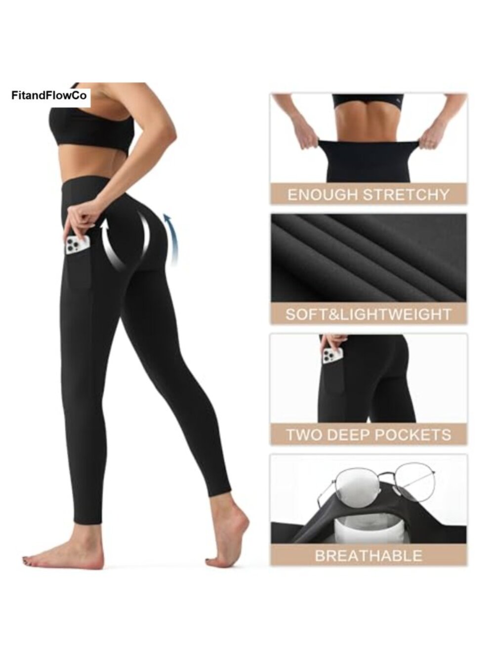 High Waisted Tummy Control Yoga Leggings Full Length Athletic Pants - Picture 4 of 6
